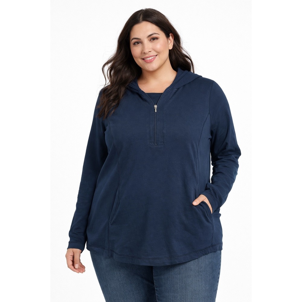 Danskin Now Quarter Zip Hoodie Womens XL Navy Blue Long Sleeve Active Sweatshirt